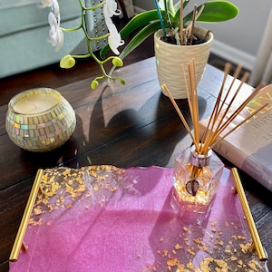Pink & Gold Geode Resin Tray: Super Sparkly Decorative Serving Tray