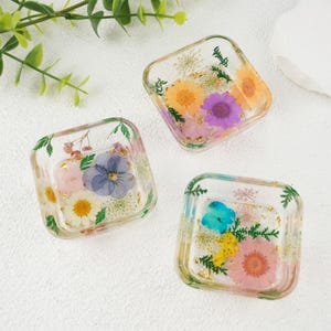 Handmade Real Flowers Resin Ring Holder, Square Shaped Ring Dish, Pink/Purple/Orange Floral Dish, Cute Resin Tray, Autumn/Teacher/Birthday