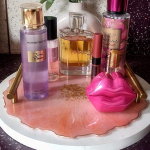 Vanity Tray with Gold Handles | Blush Pink Peony Resin Tray | Decorative Tray | Vanity Tray | Wedding Gift | Housewarming Gift |