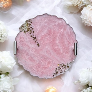 Light Pink epoxy resin tray, handmade geode design, decorative tray, vanity tray, housewarming gift, geode functional art