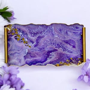Purple epoxy resin tray, handmade geode design, decorative tray, vanity tray, housewarming gift, geode functional art