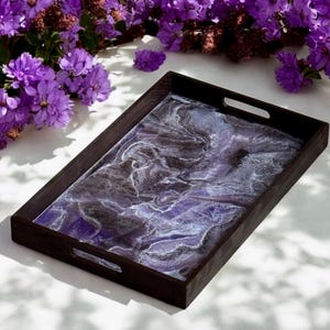 Purple and Brown Wood & Epoxy Resin Tray, handmade geode design, 3 sizes, Housewarming gift, Functional art, TV tray, host gift