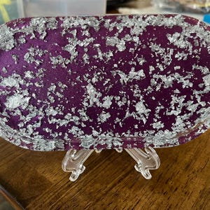 Plum purple and silver flake resin trinket tray