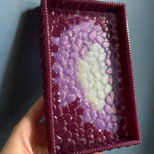 Plum Purple Resin Diamond Pattern Jewelry Tray with Lavender and Silver Layers Resin Trinket Tray Ring Dish Custom Made