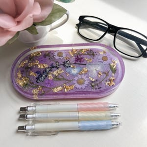 Pressed Flower Resin Trinket Dish: Light Purple & Gold Handmade Tray