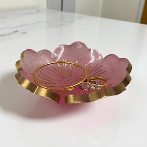 Flower Trinket Dish: Pink and Gold Resin Ring Holder