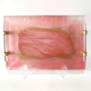 Pink Pearl Resin Tray: Gold Accent Decor, Vanity Organizer