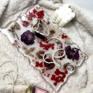 Handmade Resin Vanity Tray with Dried Red & Purple Flowers