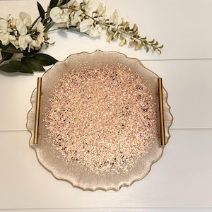 Handmade Blush Gold Resin Tray | Glitter Accents, Gold Handles
